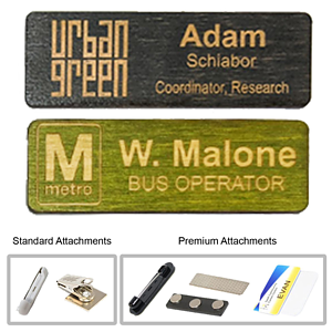 1" x 3" Engraved Wood Name Badge