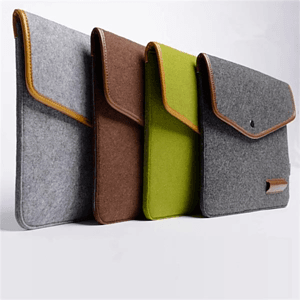 Felt Laptop Sleeve w/ Leather Rim Flip Top & Button Closure