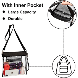 Clear Purse Handbag PVC Crossbody Bag with Inner Mesh Zip Pocket