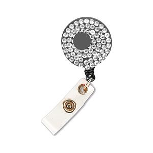 Bling Rhinestone Round Badge Reels w/ Bulldog Clip backing
