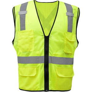 Class 2 rPET Dual Mic Tabs Safety Zipper Vest w/ Reflective X Back & 6 Pockets