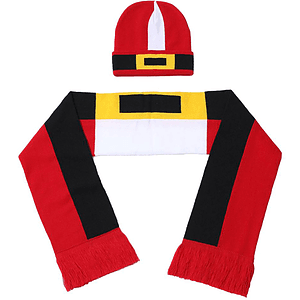 Set of Knitted Cuffed Beanie & Woven Scarf w/ Tassel
