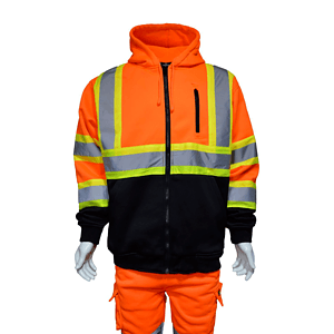 Class 3 Two Tone Reflective Tape Safety Zipper Hoodie with Kangaroo Pocket