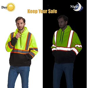 Class 3 Color Block Two Tone 2" Reflective Tape Safety Hoodie with Pocket