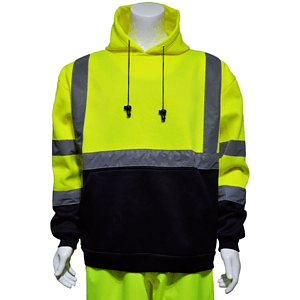 Class 3 Reflective Tape Safety Hoodie with Dual Mic Tabs & Kangaroo Pocket
