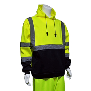 Class 3 Reflective Tape Safety Hoodie with Dual Mic Tabs & Kangaroo Pocket