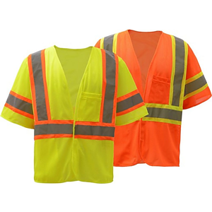 3.8oz. Polyester Class 3 Two Tone Reflective Safety Hook & Loop Vest With Pocket