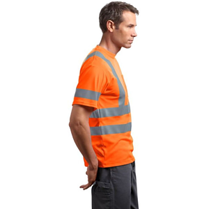 3.8 oz. Polyester Class 3 Double Band Reflective Tape Safety T-Shirt with Pocket