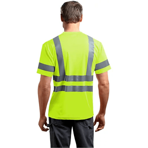 3.8 oz. Polyester Class 3 Double Band Reflective Tape Safety T-Shirt with Pocket