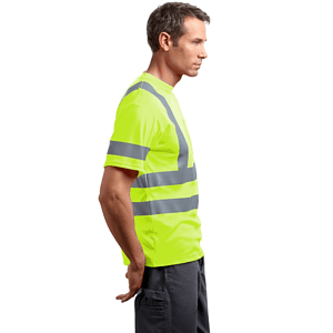 3.8 oz. Polyester Class 3 Double Band Reflective Tape Safety T-Shirt with Pocket
