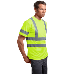 3.8 oz. Polyester Class 3 Double Band Reflective Tape Safety T-Shirt with Pocket