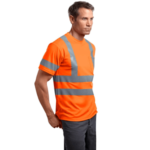 3.8 oz. Polyester Class 3 Double Band Reflective Tape Safety T-Shirt with Pocket