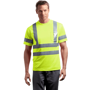 3.8 oz. Polyester Class 3 Double Band Reflective Tape Safety T-Shirt with Pocket