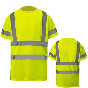 3.8 oz. Polyester Class 3 Double Band Reflective Tape Safety T-Shirt with Pocket