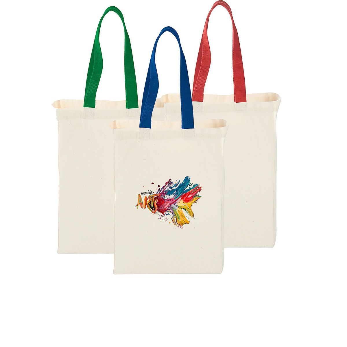 Grocery canvas tote bag w colored handles 10 x 14 x 5g Inkmule