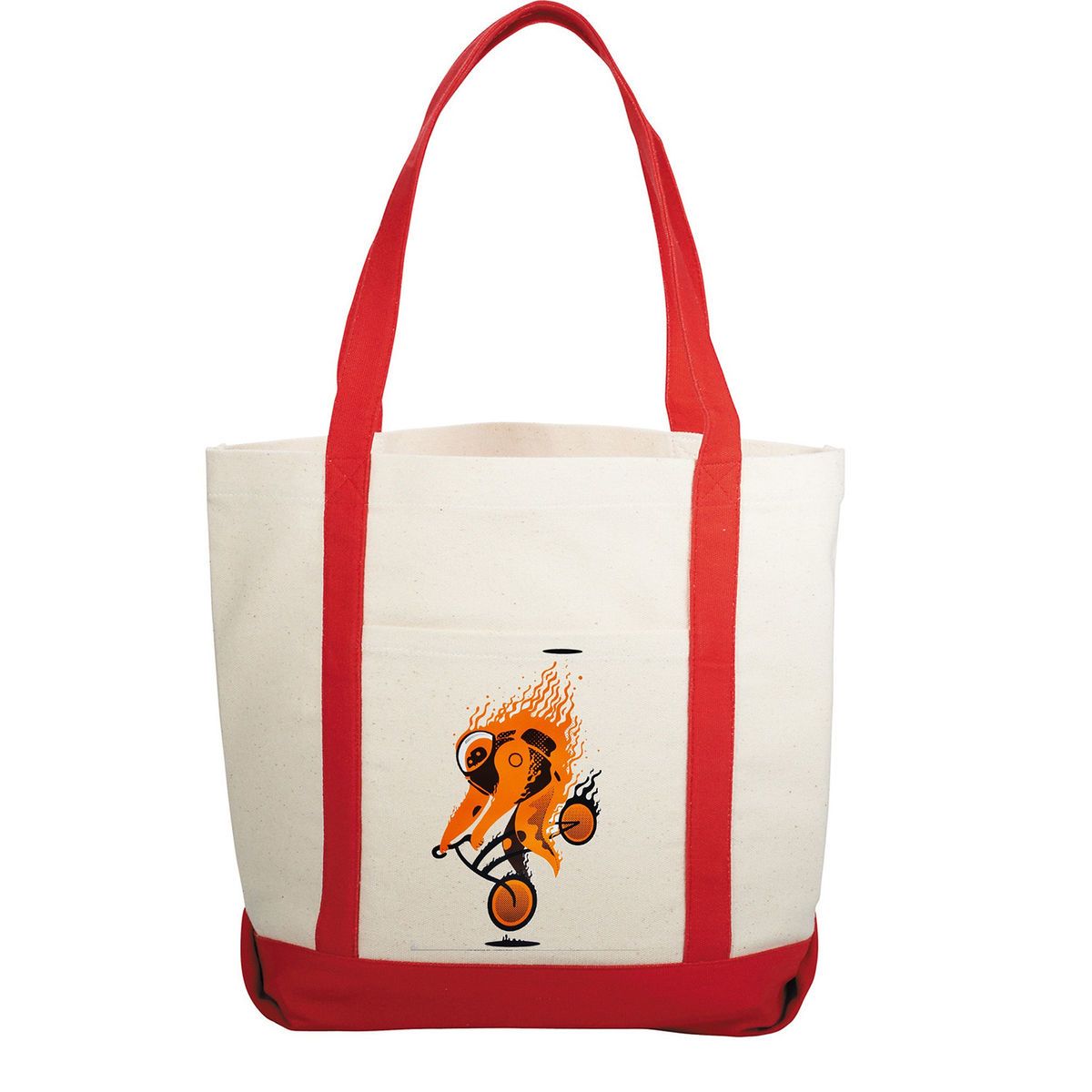 10 oz. Cotton Canvas Boat Tote Bags Front Pocket, Color Contrasting Handle W/ Gusset (12.25" x 14.75" x 5")