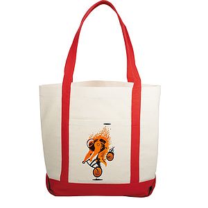10 oz. Cotton Canvas Boat Tote Bags Front Pocket, Color Contrasting Handle W/ Gusset (12.25" x 14.75" x 5")