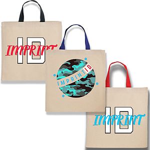 COTTON CANVAS TOTE BAG W/ CONTRASTING WEB HANDLES 14" X 14" BAGS