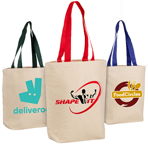 CLASSIC COTTON CANVAS TOTE BAG  W/ GUSSET & COLORED HANDLES USA Decorated (15" X 16" X 4")