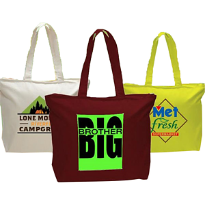 12 oz. Canvas Tote Bag w/ Gusset & Zipper Closure Pocket Bag (20" X15"x5")