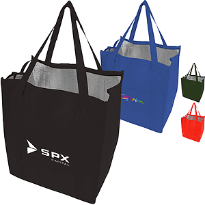 235 GSM Non-Woven Reinforce Handle Insulated Grocery  W/ Gusset Tote Bag (13" X 15" X 9")
