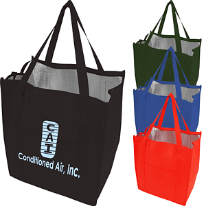 235 GSM Non-Woven Reinforce Handle Insulated Grocery  W/ Gusset Tote Bag (13" X 15" X 9")