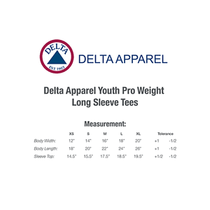 Delta 5.2 oz 100% Preshrunk Cotton Youth Pro Weight Long Sleeve T-Shirt