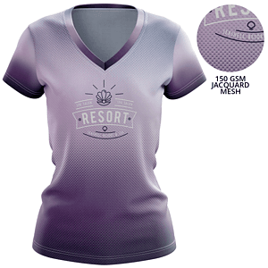Women 150 GSM Jacquard Mesh Performance Short Sleeve Sublimation V-Neck T-shirt
