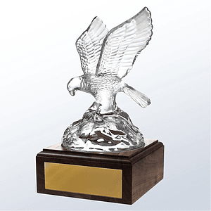 Eagle Soaring on Wood Base Molded Glass Award