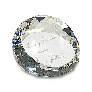 Clear Round Crystal Facet Paperweight Award