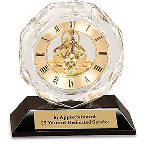 Clear Crystal Clock on Black Pedestal Base Award