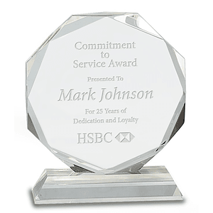 Crystal Octagon on Clear Pedestal Base Award