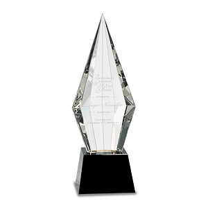Obelisk Facet Crystal on Black Pedestal Base Award