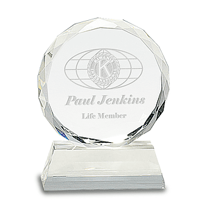 Round Facet Crystal on Clear Pedestal Base Award