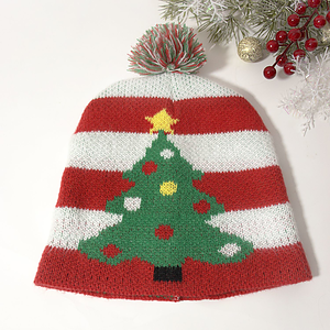 Striped Pom Pom Knitted Beanie