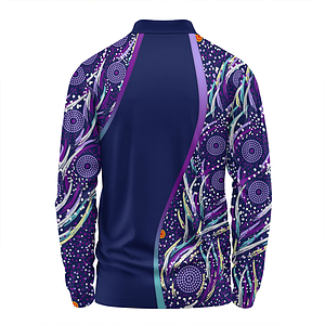 100% Cotton Full Color Fluorescent Digital Print Men's Long Sleeve Polo - 5.3 oz