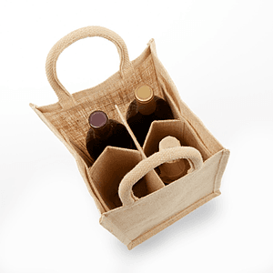 Eco-Friendly Jute Bag with Solid Front for 4 Bottles