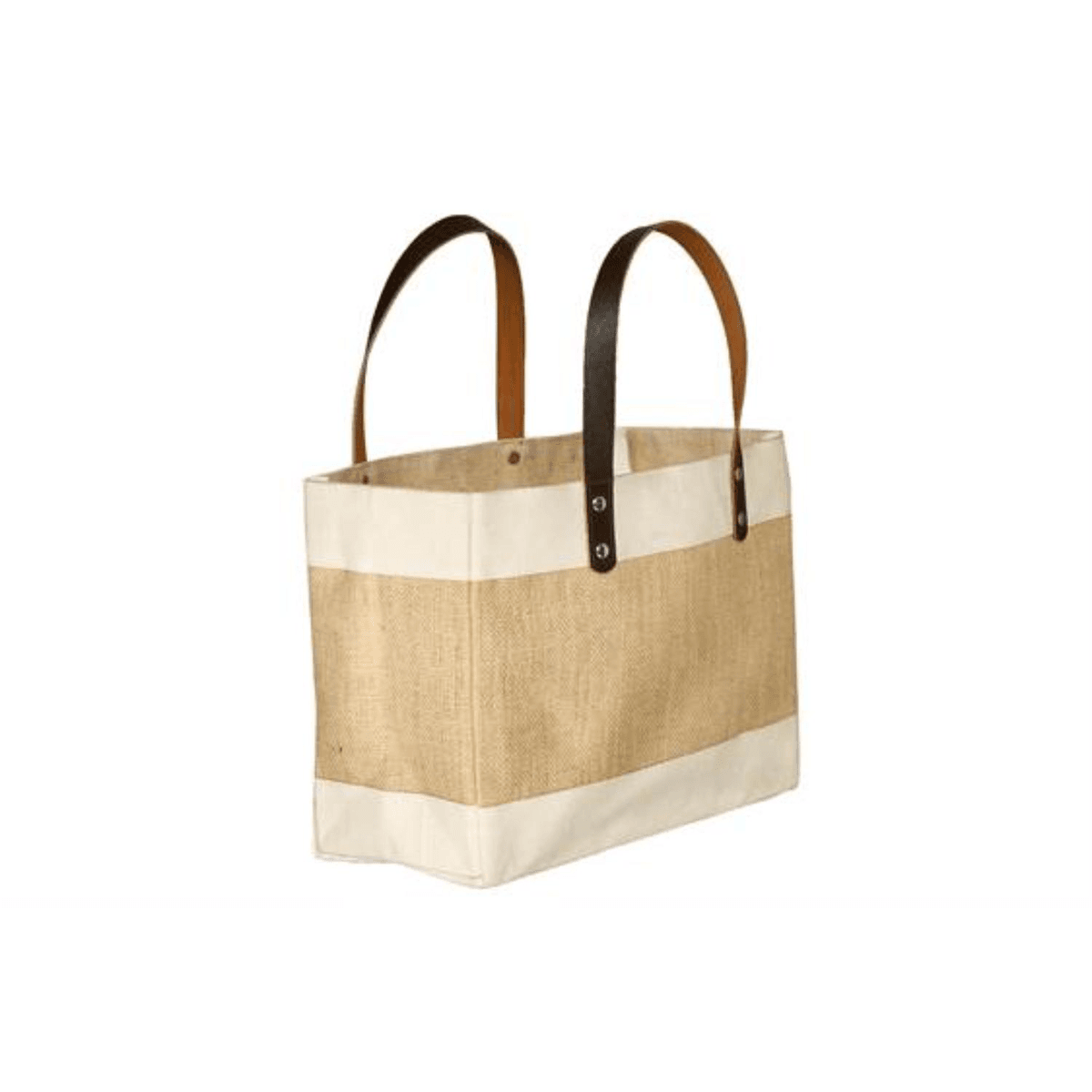 Stylish Laminated Jute & Cotton Tote with Leather Handles