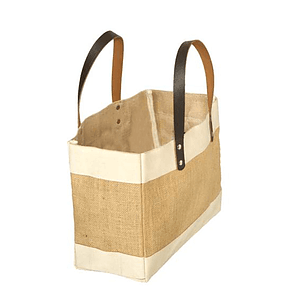 Stylish Laminated Jute & Cotton Tote with Leather Handles
