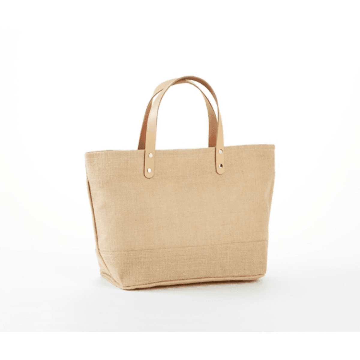 Compact Jute Tote with Leather Handles & Secure Closure