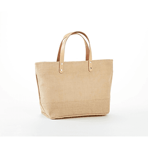 Compact Jute Tote with Leather Handles & Secure Closure