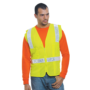 Class 2 USA Made Polyester Safety Zipper Vest with Pockets