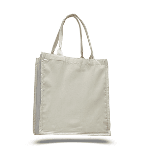 100% Cotton Canvas Fancy Web Handle Tote Bag w/ Bottom Gusset USA Decorated (15" x 16")