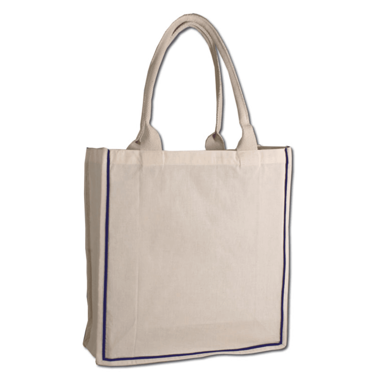Color Stripe Fancy Web Handle Cotton Canvas Tote Bag w/ Bottom Gusset USA Decorated (15" x 16")