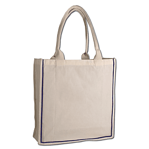 Color Stripe Fancy Web Handle Cotton Canvas Tote Bag w/ Bottom Gusset USA Decorated (15" x 16")