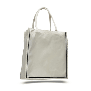 Color Stripe Fancy Web Handle Cotton Canvas Tote Bag w/ Bottom Gusset USA Decorated (15" x 16")