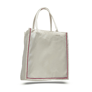 Color Stripe Fancy Web Handle Cotton Canvas Tote Bag w/ Bottom Gusset USA Decorated (15" x 16")