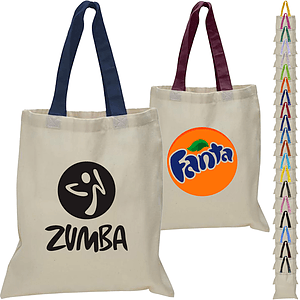Eco-Friendly 100% Cotton Canvas Tote Bag w/ Color Handles USA Decorated (15" x 16")
