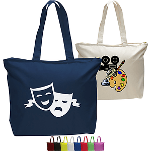 Cotton Canvas Jumbo Zipper Tote Bag USA Decorated (20" x 15")