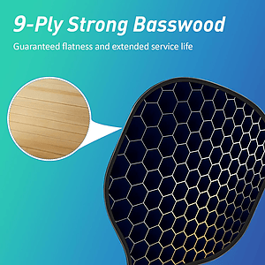 Wooden Pickleball Racket Paddle & Ball Set w/ Drawstring Bag